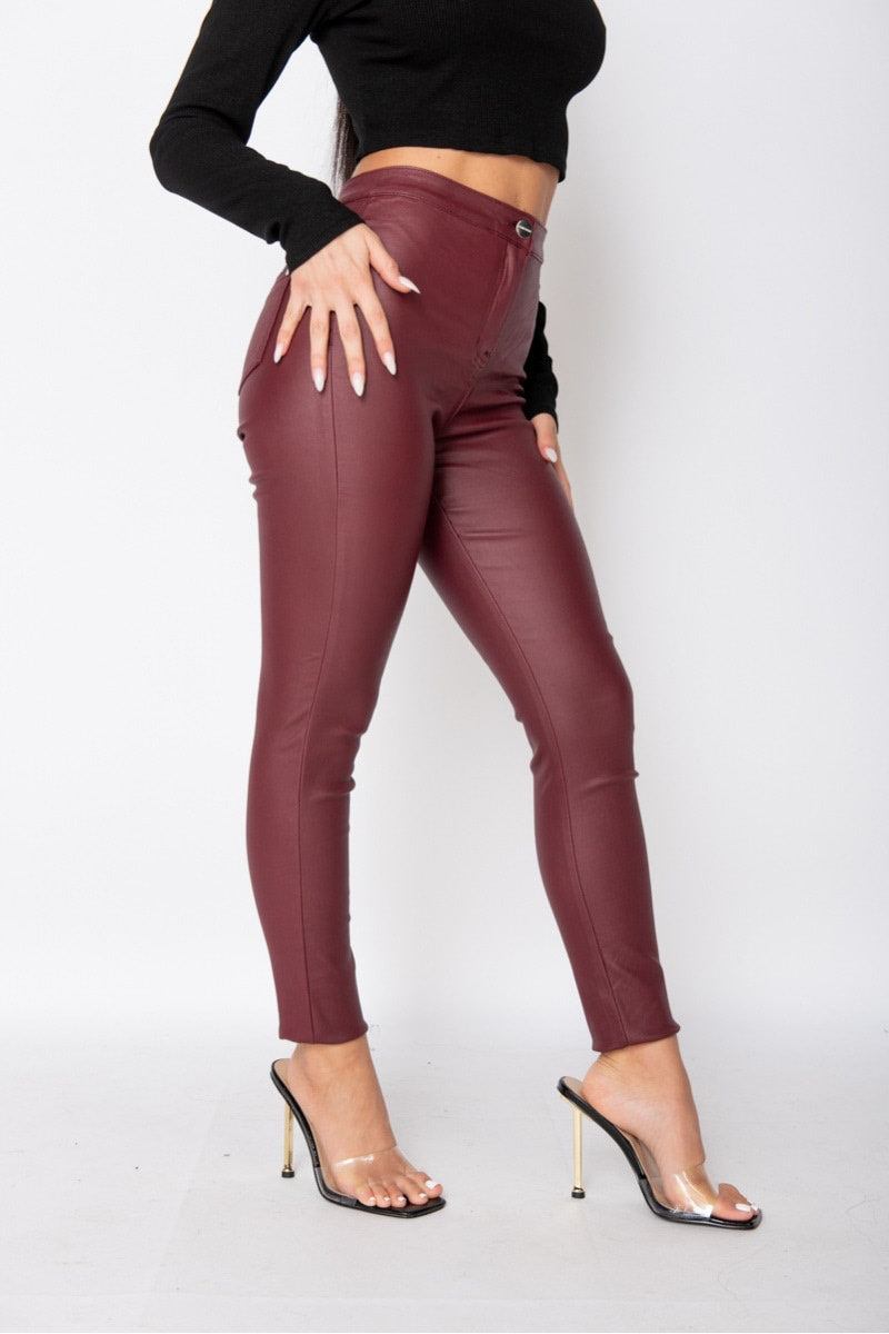 Wine Coated High Waist Skinny Jeans