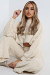 Cream Teddy Top & Wide Leg Trouser Lounge Set
