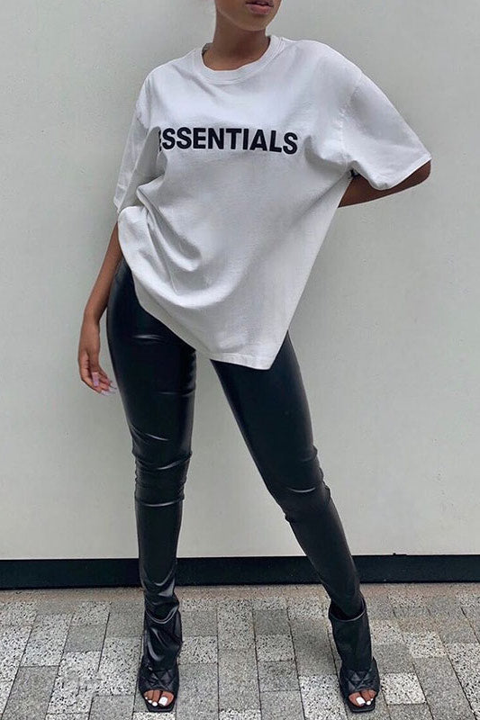 Black Faux Leather Split Hem Leggings