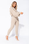 Beige Waffle Knitted Lounge Set