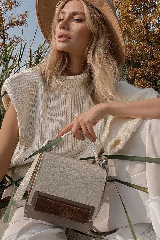 Beige Knitted High Neck Sleeveless Top