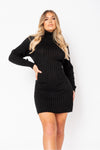 Black Rib Knitted Roll Neck Jumper Dress
