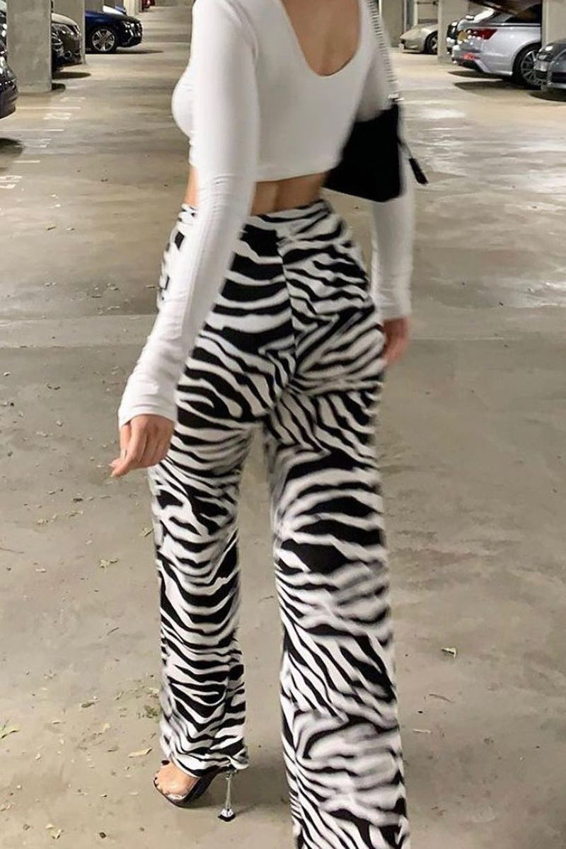 Zebra Print Wide Leg Trousers