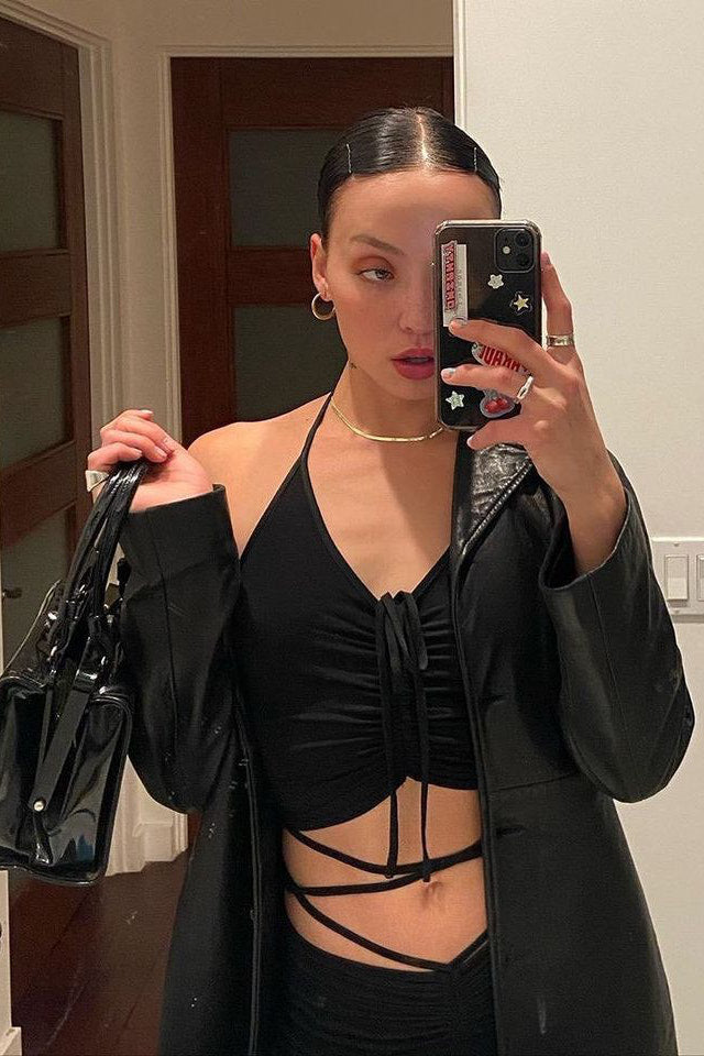 Black Drawstring Tie Up Top & Trousers Set