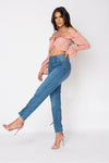 Mid Blue Wash Ankle Tie Denim Jeans