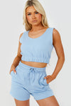 Baby Blue Fleece Lined Crop Top & Shorts Set