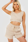 Stone Fleece Lined Crop Top & Shorts Set