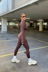 Chocolate Seamless Plunge Long Sleeve Jumpsuit