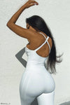 White Panelled Cross Back Scoop Neck Bodysuit