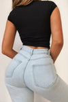Black Ribbed Lace Bustier Detail Crop Top