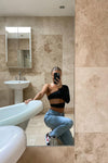 Black One Shoulder Cut Out Crop Top