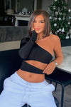 Black One Shoulder Cut Out Crop Top