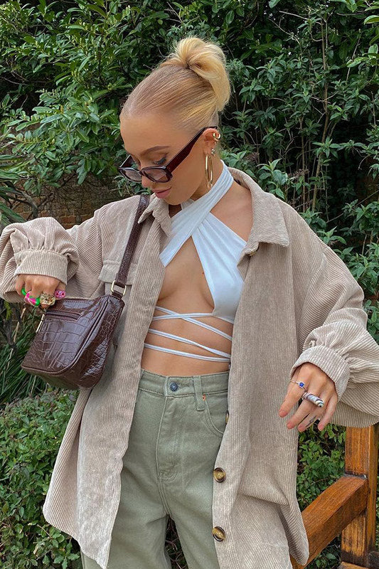 White Halterneck Criss Cross Tie Around Top