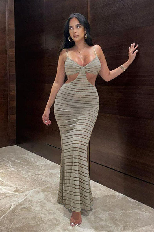 Stone Cut Out Sheer Knit Maxi Beach Dress