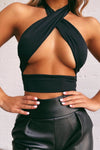 Black Slinky Halterneck Wrap Around Top