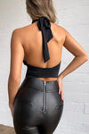 Black Slinky Halterneck Wrap Around Top