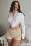 White Cropped Puff Sleeve Oversized Shirt
