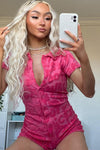 Pink Embossed Towelling Playsuit