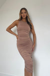 Rose Slinky Ruched Sleeveless Midi Dress