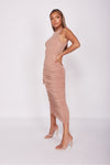 Rose Slinky Ruched Sleeveless Midi Dress