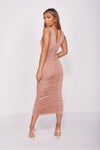 Rose Slinky Ruched Sleeveless Midi Dress