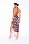 Black Marble Print Cut Out Detail Midaxi Dress