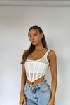 White Mesh Corset Boned Bustier Crop Top