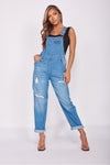 Light Blue Distressed Detail Denim Dungarees
