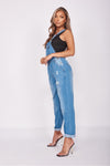 Light Blue Distressed Detail Denim Dungarees