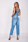 Light Blue Distressed Detail Denim Dungarees