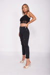 Washed Black Ripped Turn Up Boyfriend Jeans