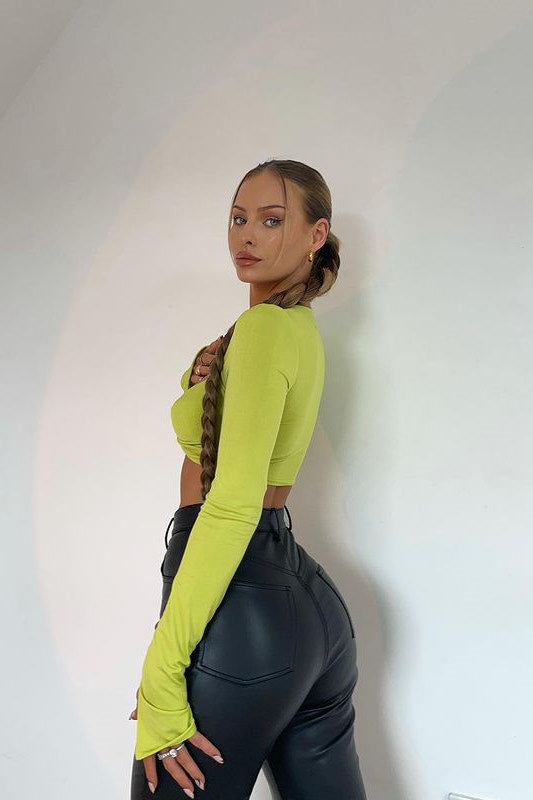 Lime Twist Front Cut Out Detail Crop Top