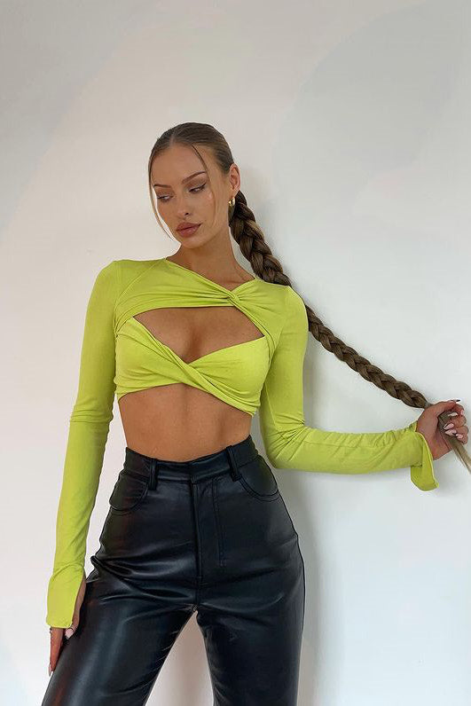 Lime Twist Front Cut Out Detail Crop Top