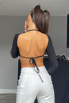 Black Slinky Cut Out Detail Tie Back Halter Crop Top