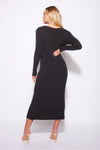 Black Ribbed Knit Button Down Detail Jumper Dress