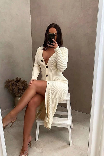 knee length dresses for ladies BELLA CREAM KNIT CROP JUMPER AND DRESS CO ORD TWO PIECE SET – Glamify  Famous For Loungewear