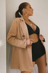 Camel Double Breasted Belted Blazer Jacket