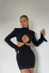 Black Keyhole Cut Out High Neck Mini Dress