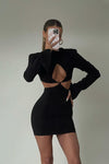 Black Keyhole Cut Out High Neck Mini Dress