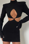 Black Keyhole Cut Out High Neck Mini Dress