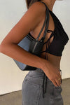 Black Satin Cowl Neck Ruched Crop Top