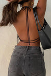 Black Satin Cowl Neck Ruched Crop Top