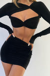 Black Slinky Twist Detail Keyhole Crop Top & Mini Skirt