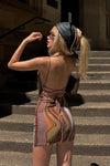 Brown Gradient Print Mesh Backless Mini Dress