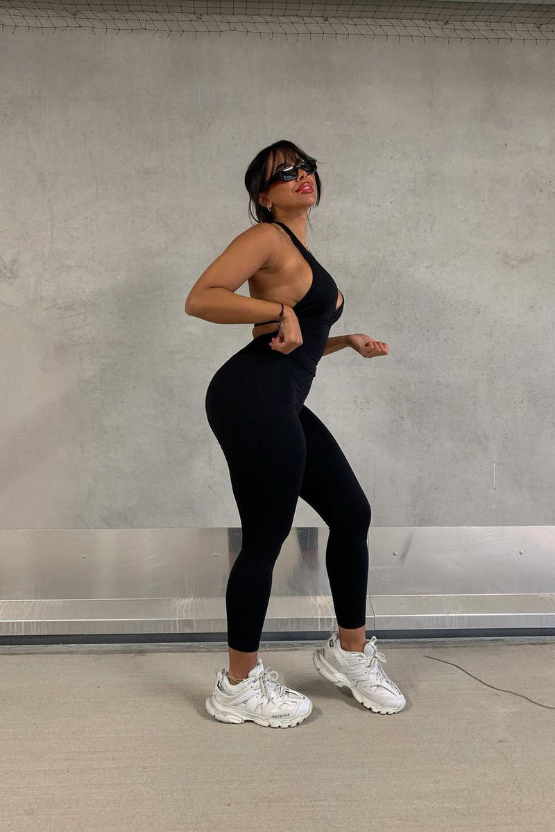 Black Halterneck Ruched Backless Jumpsuit