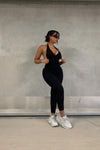 Black Halterneck Ruched Backless Jumpsuit