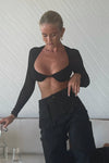 Black Mesh Bustier Long Sleeve Crop Top