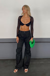 Black Mesh Bustier Long Sleeve Crop Top