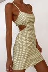 Green Gingham Print Cut Out Detail Mini Dress