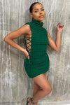 Green Stacked Side Lace Sleeveless Mini Dress